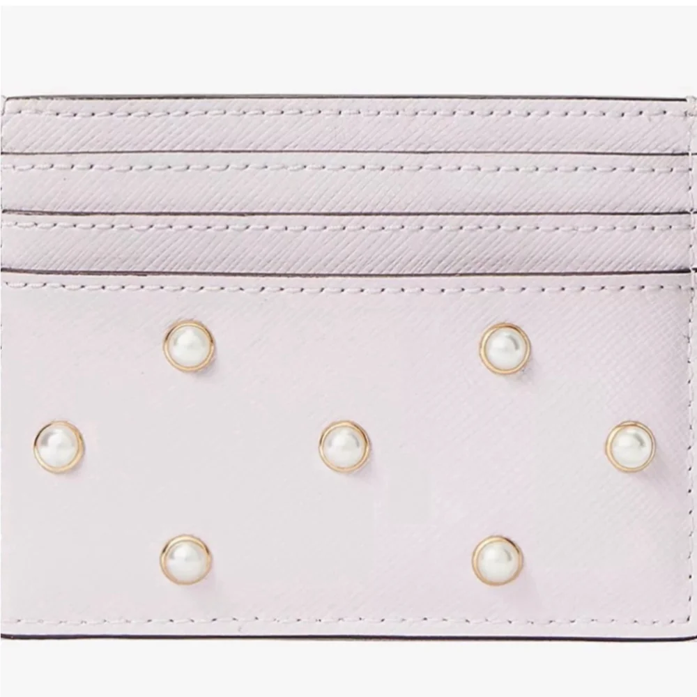 Kate Spade Madison Studded Faux Pearls Small Slim Card Holder, Lilac Moon